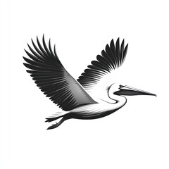 Obraz premium Monochrome illustration of a pelican in flight. (1)