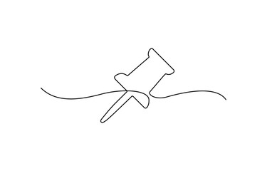 Continuous one line drawing of a paper pin. Drawing pin, Vector illustration. Single line pushpin, A pushpin drawn in one line. Minimalist linear pin icon attaching paper.