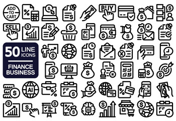 50 icon of finance and business. contains diagram profit, globalfinance, paylater and etc