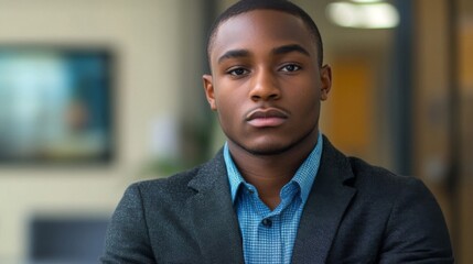 Obraz premium Portrait of a Young Man in a Suit and Blue Shirt