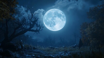 Fototapeta premium Halloween background of a full moon night_vector illustration (2:3)