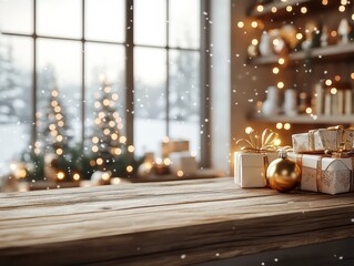 Christmas cozy environment,  white and gold, softly glowing string lights.