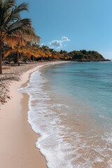 Tropical Beach Oasis with Swaying Palm Trees