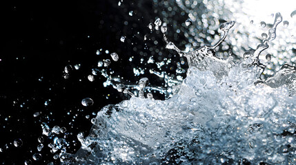 Dramatic Water Splashes with Isolated White Jets on Black Backdrops