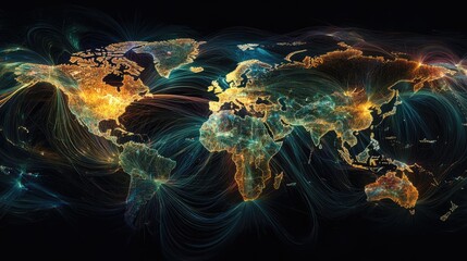 Digital globe with connected trade routes, global network, world trade