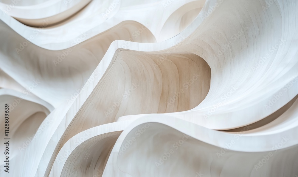 Poster curved wooden design showcasing smooth, flowing lines and textures. intricate patterns create a sens
