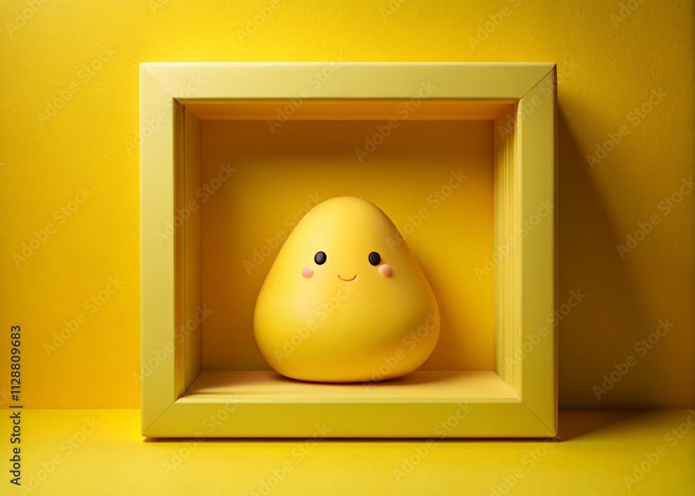 Poster charming low light photography of a playful yellow frame box blob form cartoon illustration capturin