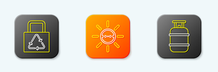 Set line Paper bag with recycle, Solar energy panel and Propane gas tank icon. Vector