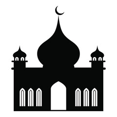 Silhouette mosque with minaret on white background.