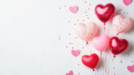 Sweet celebration with pink and red hearts and sparkling balloons for Valentine's Day festivities