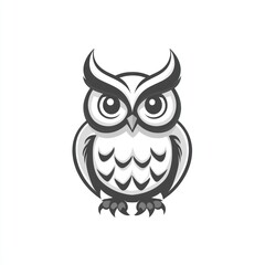 Fototapeta premium Cute cartoon owl illustration, monochrome style.