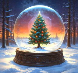 Illustration of Christmas tree with decoration.