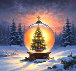 Illustration of Christmas tree with decoration.