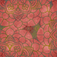  Indian Floral Pattern. Square decorative background with a raised textile texture featuring intricate Indian flower motifs. Perfect for design and graphic projects.