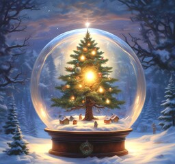 Illustration of Christmas tree with decoration.