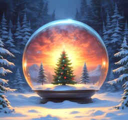 Illustration of Christmas tree with decoration.