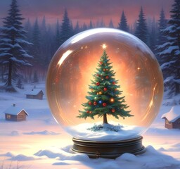 Illustration of Christmas tree with decoration.