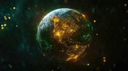Obraz premium Holographic globe with network nodes, world connection, international business 