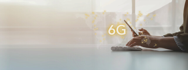6G high-speed internet network signal, 6G standard wireless communication technology network development concept that supports cellular data networks