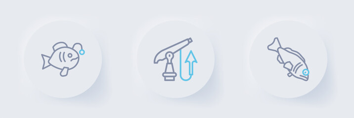 Set line Fish, Fishing harpoon and Tropical fish icon. Vector