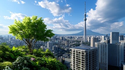 Fototapeta premium Sustainable Urban Development Powered by Renewable Energy in Vibrant Pastel Tones