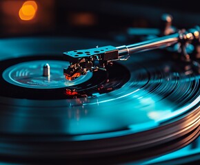 Retro gramophone spinning a classic vinyl record