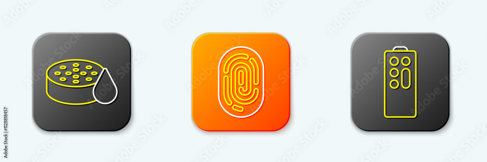 Poster set line water sensor, fingerprint and remote control icon. vector