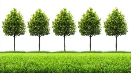 Fototapeta premium Five Lush Green Trees in a Verdant Meadow Landscape