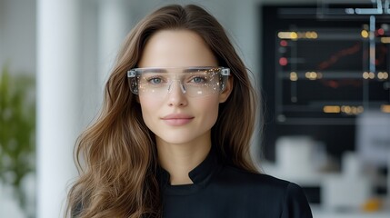 Fototapeta premium Teacher Using Glasses to Explain Complex Concepts with Interactive Holograms on Bright Minimalist Background