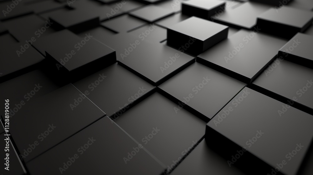 Poster a black and white abstract image of a pattern of cubes.