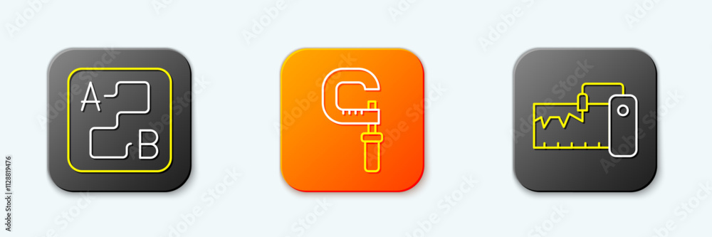 Poster set line route location, micrometer and measuring instrument icon. vector
