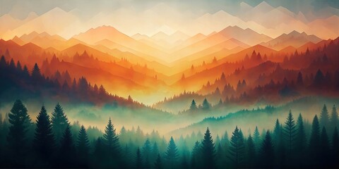 Fototapeta premium Vibrant Mountain Landscape Background: Abstract Graphic Design for Backdrops, Headers, and Posters