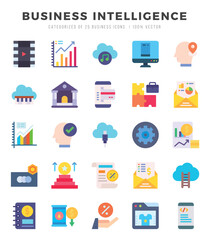 Set of Business Intelligence icons in Flat style. High quality Flat Icons symbol collection.