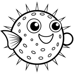 pufferfish line art vector