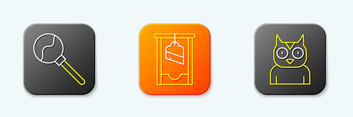 Set line Lollipop, Guillotine and Owl bird icon. Vector