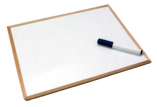 Whiteboard with a black marker isolated with transparent background