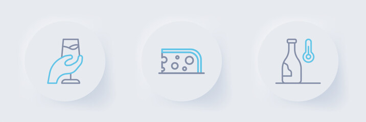 Set line Wine temperature, Cheese and tasting, degustation icon. Vector