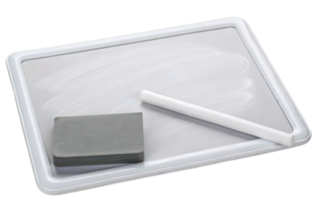 White dry-erase board with chalk and eraser isolated with transparent background