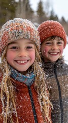 Joyful Children Playing in Snowy Winter Wonderland