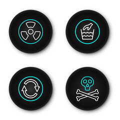Fototapeta premium Set line Bones and skull warning, Recycle symbol, Hand wash laundry and Radioactive icon. Vector