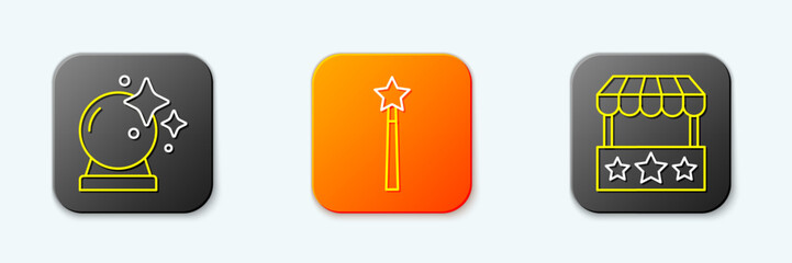 Obraz premium Set line Magic ball, wand and Ticket box office icon. Vector