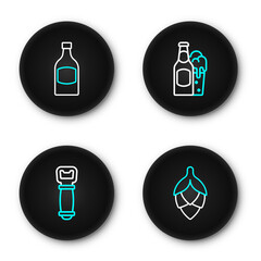 Set line Hop, Bottle opener, Beer bottle and glass and icon. Vector