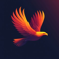 Obraz premium Fiery eagle in flight, vibrant gradient colors, dark background.