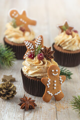 Christmas  cupcakes with gingerbread  cookies