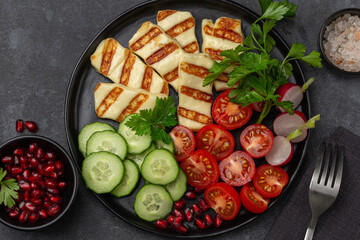 close up of fried halloumi cheese