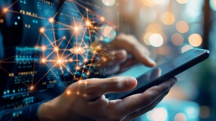 Digital Network Connection on Smartphone Screen