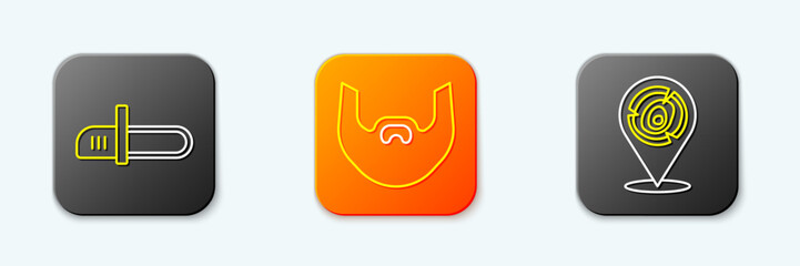 Set line Chainsaw, Mustache and beard and Wooden logs icon. Vector