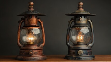 Vintage Oil Lanterns with Glass Covers