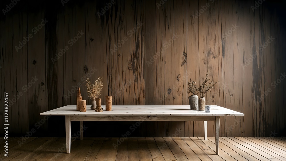 Poster dark background wall with empty table, for montage of productdark background wall with empty table, 