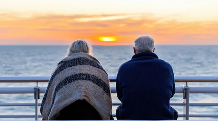 Romantic Couple Watching Sunset at Sea